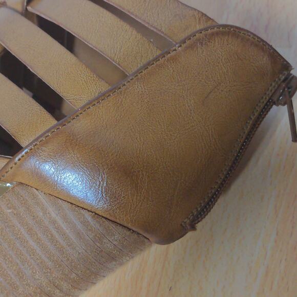 Dolce by Mojo Moxy Dakota Strappy Heeled Sandals Open Toe Back Zip Cognac 9M - Picture 15 of 16